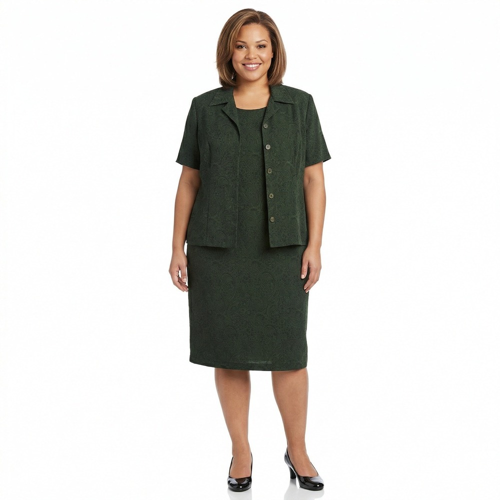 Vintage 90s Sheri Martin Woman Green Paisley Jacquard Dress‎ & Jacket Set 18W